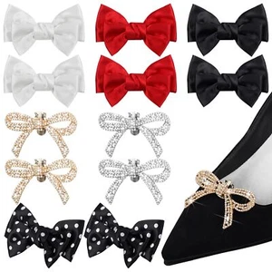 6 Pairs Bow Shoe Clips Rhinestone Satin Bow Shoe Buckle Solid Color Decorativ... - Picture 1 of 7