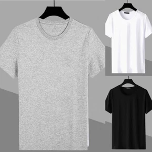 Fashion Solid Short Sleeve T Shirt for Men Round Neck Slim Fit Tee Top - Picture 1 of 7