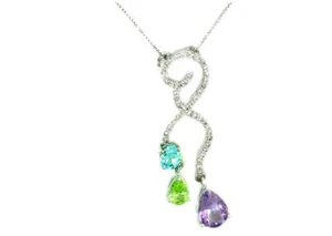 2.17ct Amethyst,Peridot,Aquamarin & Diamant Tropfen Halskette IN 14K & 18K Weiß - Bild 1 von 8