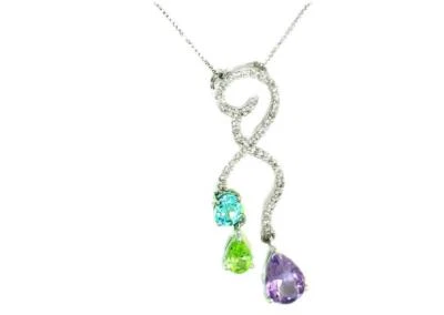2.17ct Amethyst,Peridot,Aquamarin & Diamant Tropfen Halskette IN 14K & 18K Weiß - Bild 1 von 4