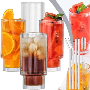 4 vasos acanalados vasos de cóctel vasos largos vasos con pajitas - Imagen 1 de 12