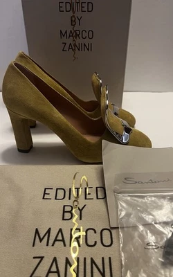 Tacones con hebilla de gamuza amarillo mostaza Santoni x Marco Zanini nuevos en caja talla 35,5 Foto 1 de 4