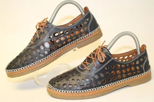 Spring Step Bernetta Slip On Lace Up Loafer Women Size 8.5 39 Navy Leather Shoes - Picture 1 of 24