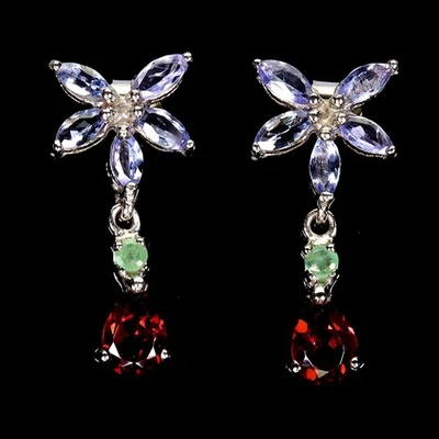 Pendientes de plata de ley 925 pera rodolita granate esmeralda piedras preciosas joyería Foto 1 de 4