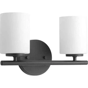 PROGRESS LIGHTING Replay 2-Light Textured Black Etched Glass Bath Vanity Light - Picture 1 of 3