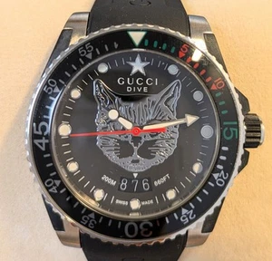 New Gucci Watch G Timeless Men s YA136320 Diver s Watch Cat Black Rubber Belt - Picture 1 of 7
