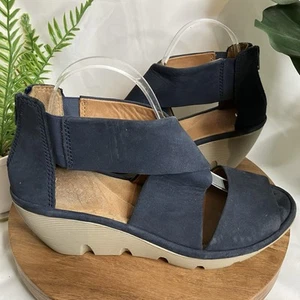 Clarks Clarene Sandals Glamor Wedge Navy Blue Womens Size 9 Leather - Picture 1 of 9