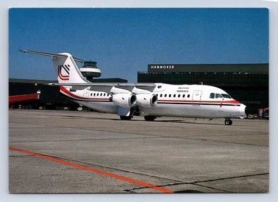 LOGANAIR BRITISH AIRWAYS BAE 146 AIRCRAFT POSTCARD AIRLINE HANNOVER AIRPORT BA - Image 1 of 2