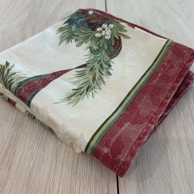 Benson Mills Winter Christmas Ribbons Printed Fabric Table Cloth 58x80” Holiday - Image 1 of 4
