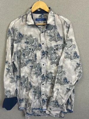 Georg Roth Mens 2XL XXL Print Long Sleeve Studded Button Up Dress Shirt - Image 1 of 4