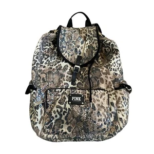 Pink Victoria's Secret Backpack Grey Animal Print Sequined Full Size Y2K School - Picture 1 of 13