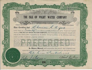 Virginia 1920 The Isle of Wight Water Company Aktienzertifikat #4 - Bild 1 von 2