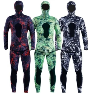 3mm Neoprene Wetsuit Men's Hooded Camouflage Diving Suit Snorkeling 2 Pieces Set - Picture 1 of 17