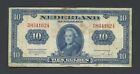 NETHERLANDS 10 gulden 1943 Krause 66 VG-Fine World Paper Money