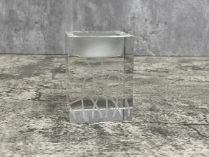 Oleg Cassini Crystal Tea Light Candle Votive Holder Cube Glass Etched - Picture 1 of 9