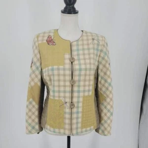 Kriss Sweden Womens Suit Jacket Blazer Multicolor Patchwork Plaid Long Sleeve 10 - Picture 1 of 8