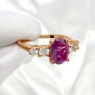 14K Gold 585 Purple ALexandrite Oval Diamond Pave Ring Women Jewerly 3.12g Size7