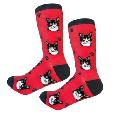 NUEVO CON ETIQUETAS Calcetín Papá Gato Blanco Negro Esmoquin Rojo Cara Estampado Calcetines Crew Unisex Rojo Foto 1 de 3