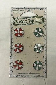 Trena's Trinkets Christmas Peppermint Candy Buttons 1997 2cm 2 Hole - Picture 1 of 7