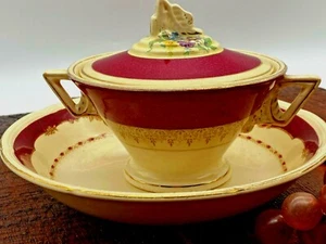 Antique Art Deco 2 Ceramic Soup Bowls one with lid Stamped Burleigh Ware 1930's - Picture 1 of 12