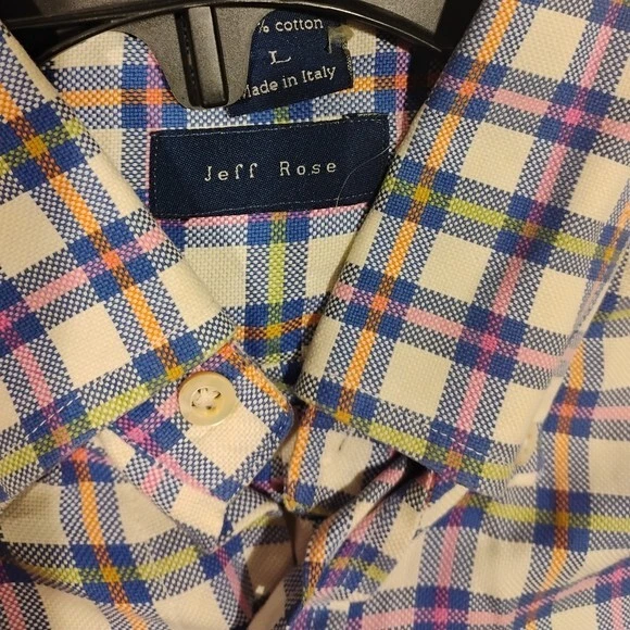 Camisa Jeff Rose Manga Larga Botón L Hombres Azul Rosa Amarillo Cuadros Italia Foto 1 de 1