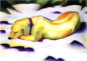 Franz Marc - Perro acostado en la nieve - Tarjeta de felicitación lenticular 3D - Imagen 1 de 1