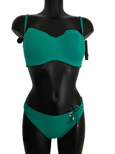 Huit 8 Tropical Green Bikini 36D 12 underwired Foam lined Air pockets briefs set - Picture 1 of 12