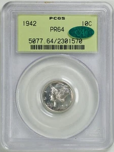 Error 1942 10C Proof Mercury Dime PR64 PCGS CAC 2301570 OGH Struck Thru Fiber - Picture 1 of 5