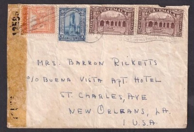 Guatemala 1943 cubierta censurada a Nueva Orleans Foto 1 de 2