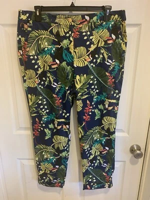 Chico’s Women’s Size 3 Navy Tropical Toucan Print Comfort Waist Luxe Ankle Pants - Image 1 of 4