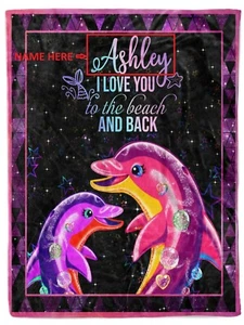 Personalized Name Dolphins Blanket Gift For Baby Fleece Sherpa Blanket Christmas - Picture 1 of 7