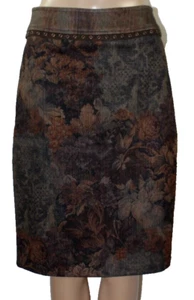 Falda lápiz Renfrew marrón negra floral imitación gamuza remaches ribete 2 - Imagen 1 de 9