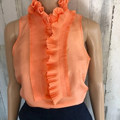 J. Crew 100% Silk Sleeveless Blouse Sz 0 Ruffled Pleated High Neck Tunic Top - Image 1 of 4