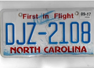 NORTH CAROLINA passenger 2017 license plate "DJZ-2108" - Picture 1 of 1