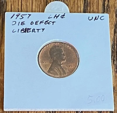 1957 P  LINCOLN WHEAT PENNY WITH "LIBERTY" DIE DEFECT  - NICE DETAIL -ESTATE - Image 1 of 3