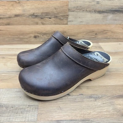 Zueco sueco Sven para mujer talla 13,5 44 cuero borgoña madera plataforma zapato mula Foto 1 de 4