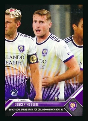 2023 TOPPS NOW MLS 101 DUNCAN MCGUIRE RC PURPLE TYING GOAL ORLANDO ROOKIE #01/25 - Image 1 of 2