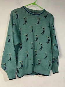 Vintage Cotton Made In USA Golf Sweater, Green, All Over Graphic, No Size Tag** - Picture 1 of 6