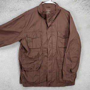 L.L. Bean Mens Military Jacket XL Brown Button Up Safari Field Outdoor Pockets - Picture 1 of 9