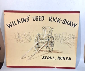 Vtg Seoul Korea Wilkins Used Rickshaws Business Sign Original Pen Ink Drawing - Picture 1 of 6