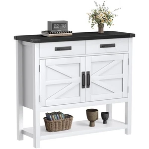 Farmhouse Console Table with 2-Door Cabinet & 2 Drawers, Coffee Bar, Entryway... - Picture 1 of 7