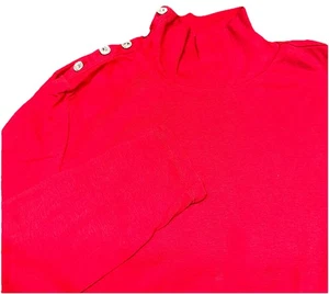 J. Rundhals Rollkragen Langarm Shirt Rot Rauten Knöpfe Weihnachten Damen M - Bild 1 von 9