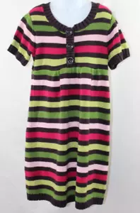 Gymboree braun rosa grün gestreifter Pullover Kleid kurzärmelig Knöpfe Mädchen 8 - Bild 1 von 6