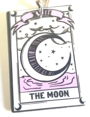 The Moon Tarot Card Pink Black Vinyl Charm Keychain Halloween Christmas Stocking - Image 1 of 4
