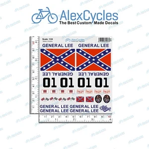 GENERAL LEE DUKE OF HAZZARD 1/24 1/25 Scale Decals Stickers Cut Kit Tamiya HPI - Picture 1 of 9