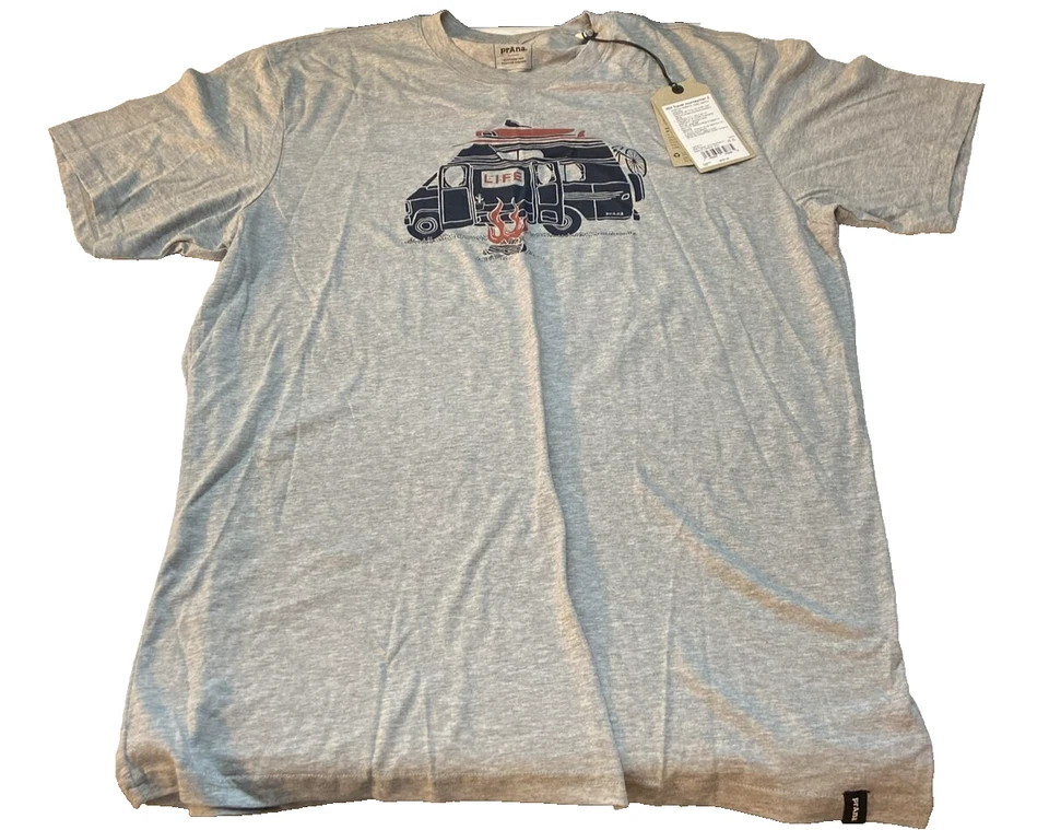 Prana men's t shirt XL Will Travel Journey Man 2 SL Grey 1973771