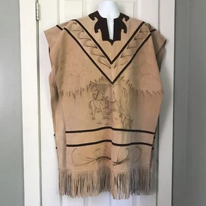 Poncho Capa Vintage Western Años 70 Para Hombre Mujer Vaquero Gamuza Cuero Flecos - Imagen 1 de 5
