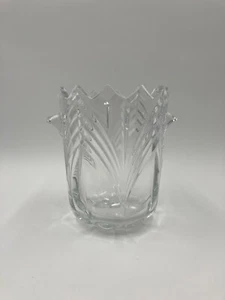 Glass Ice Bucket with Picket Fence Style Top Edge w Handles  6.5 " T X  5" D - Picture 1 of 5