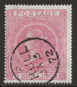 GB 1867 5/- pale rose (plate #1) superb used 'HULL' cancel SG#127 - Picture 1 of 3