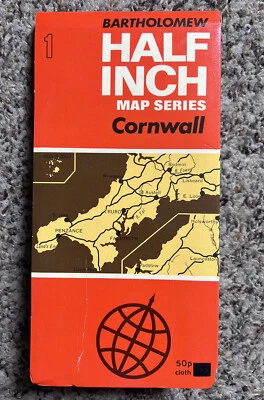 Vintage Bartholomew Half-Inch Cloth Map Of Cornwall England UK 1972 34x23” - Image 1 of 4